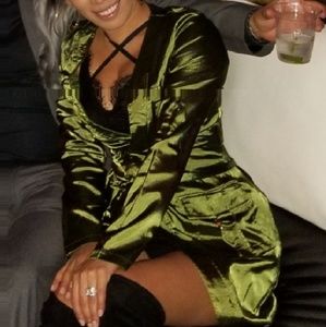 Mini satin olive dress